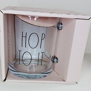 Rae Dunn by Enchanté Clear Glass "HOP TO IT" 18 oz. Mug